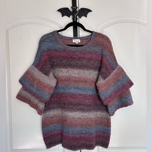 Ponsesa Sweater Top Muti Soft Colors Ruffle Sleeve Accent Stretchy & Fuzzy L